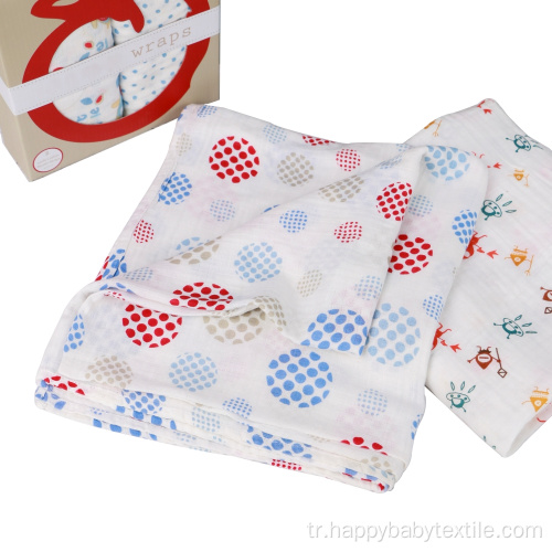 % 100 pamuklu bebek baskılı muslin kundak